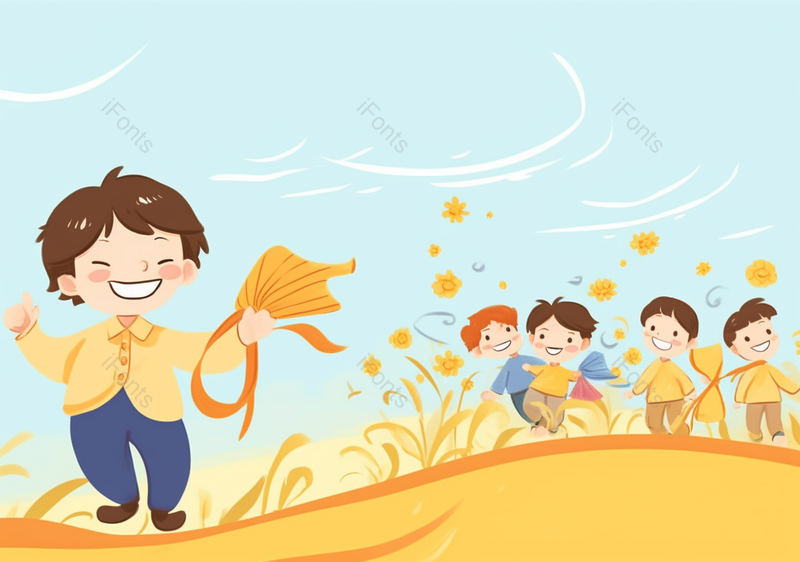 黄色金色儿童节节日可爱小孩男孩简约背景插画,插画/手绘图,插画/手绘图库,插画/手绘图下载,插画/手绘